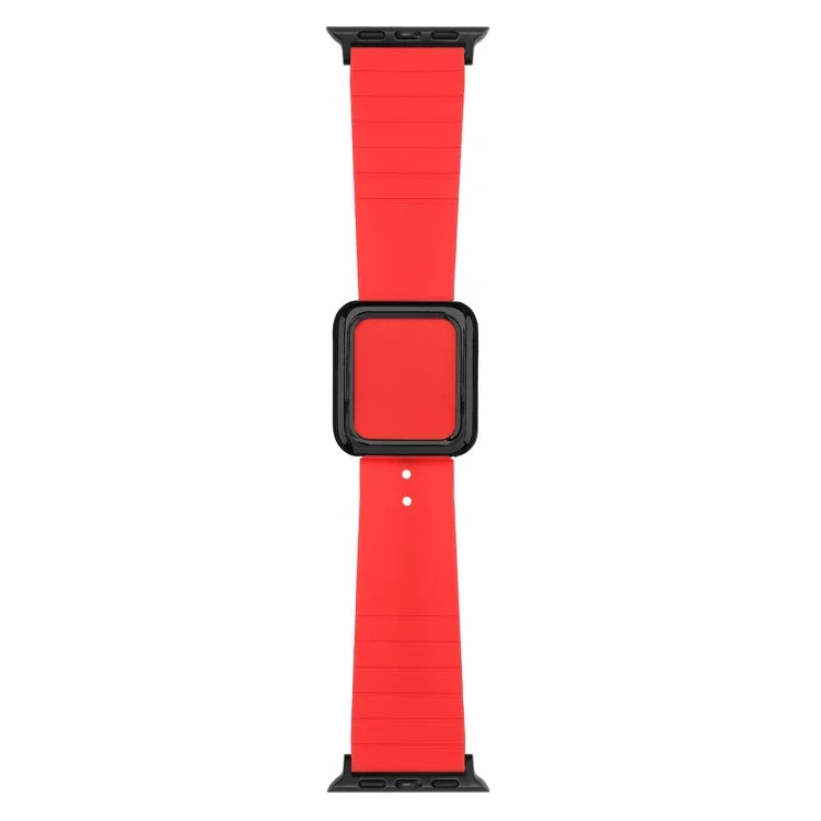 ブラックスクエアバックルシリコンウォッチバンド Apple Watchシリーズ用、7 45mm / 6&SE&5&4 44mm / 3&2&1 42mm、7 41mm / 6&SE&5&4 40mm / 3&2&1 38mm