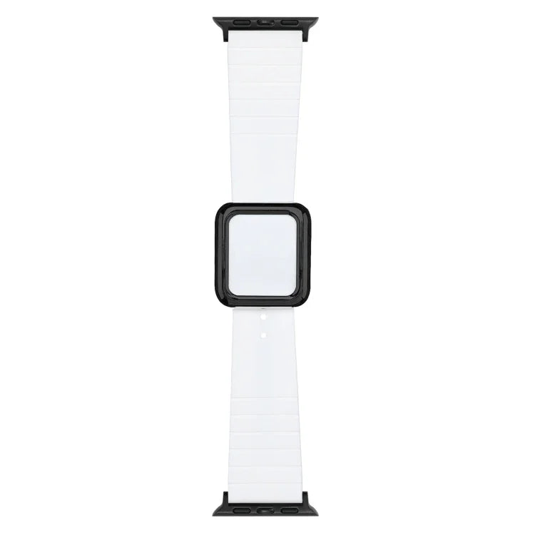ブラックスクエアバックルシリコンウォッチバンド Apple Watchシリーズ用、7 45mm / 6&SE&5&4 44mm / 3&2&1 42mm、7 41mm / 6&SE&5&4 40mm / 3&2&1 38mm