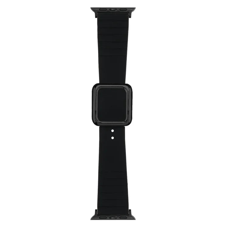ブラックスクエアバックルシリコンウォッチバンド Apple Watchシリーズ用、7 45mm / 6&SE&5&4 44mm / 3&2&1 42mm、7 41mm / 6&SE&5&4 40mm / 3&2&1 38mm