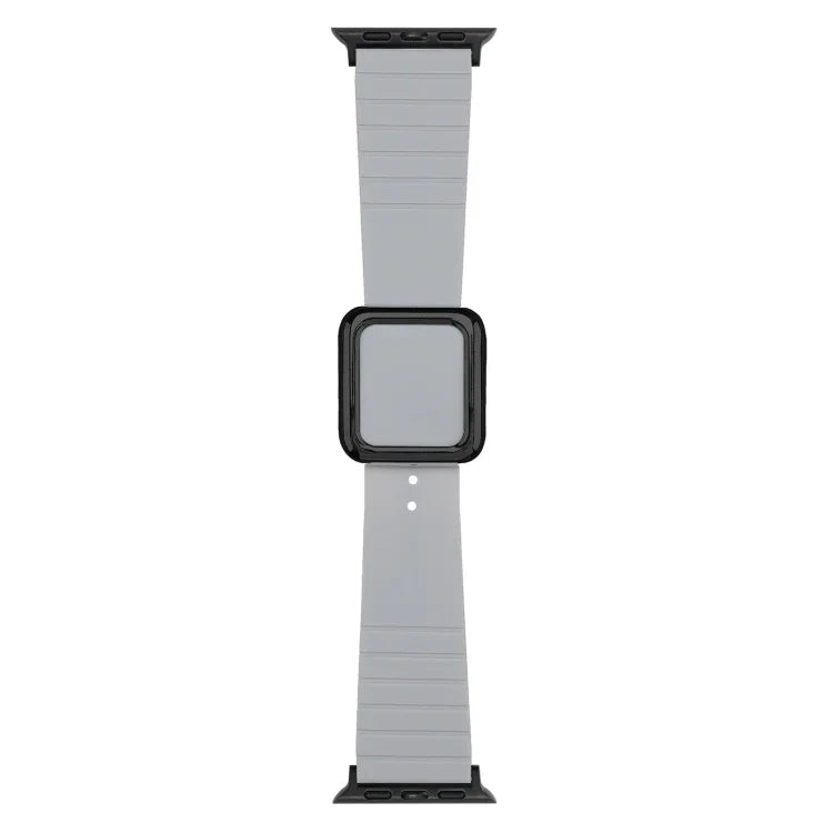 ブラックスクエアバックルシリコンウォッチバンド Apple Watchシリーズ用、7 45mm / 6&SE&5&4 44mm / 3&2&1 42mm、7 41mm / 6&SE&5&4 40mm / 3&2&1 38mm