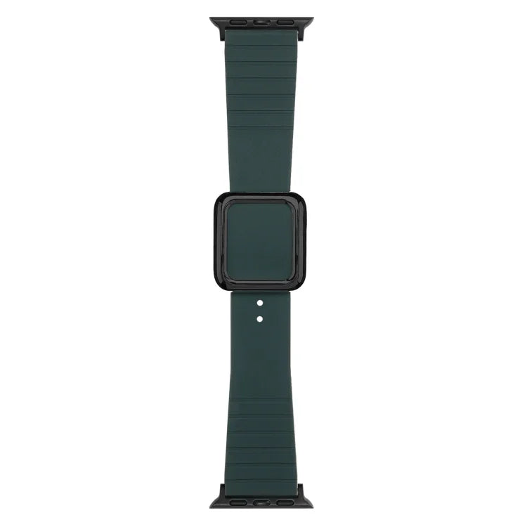 ブラックスクエアバックルシリコンウォッチバンド Apple Watchシリーズ用、7 45mm / 6&SE&5&4 44mm / 3&2&1 42mm、7 41mm / 6&SE&5&4 40mm / 3&2&1 38mm