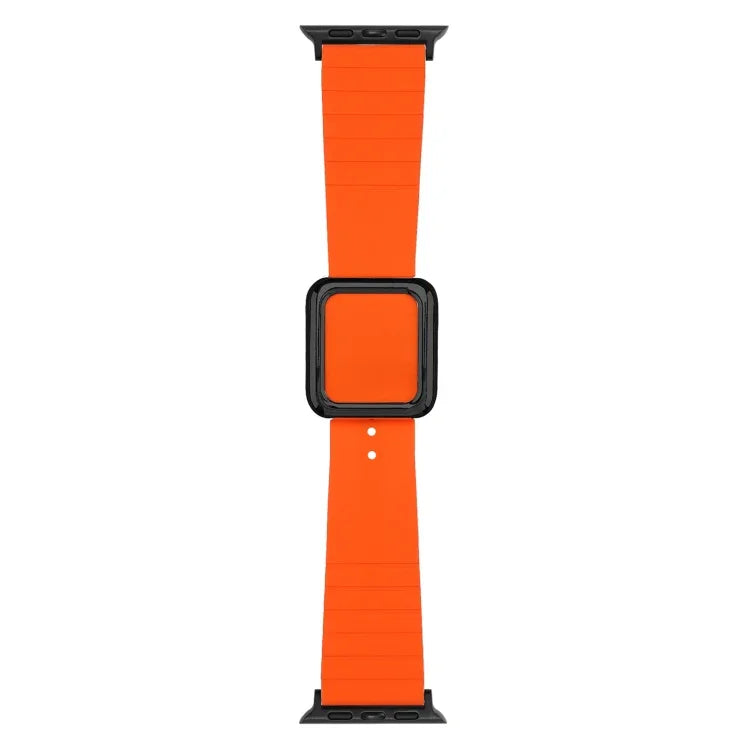 ブラックスクエアバックルシリコンウォッチバンド Apple Watchシリーズ用、7 45mm / 6&SE&5&4 44mm / 3&2&1 42mm、7 41mm / 6&SE&5&4 40mm / 3&2&1 38mm