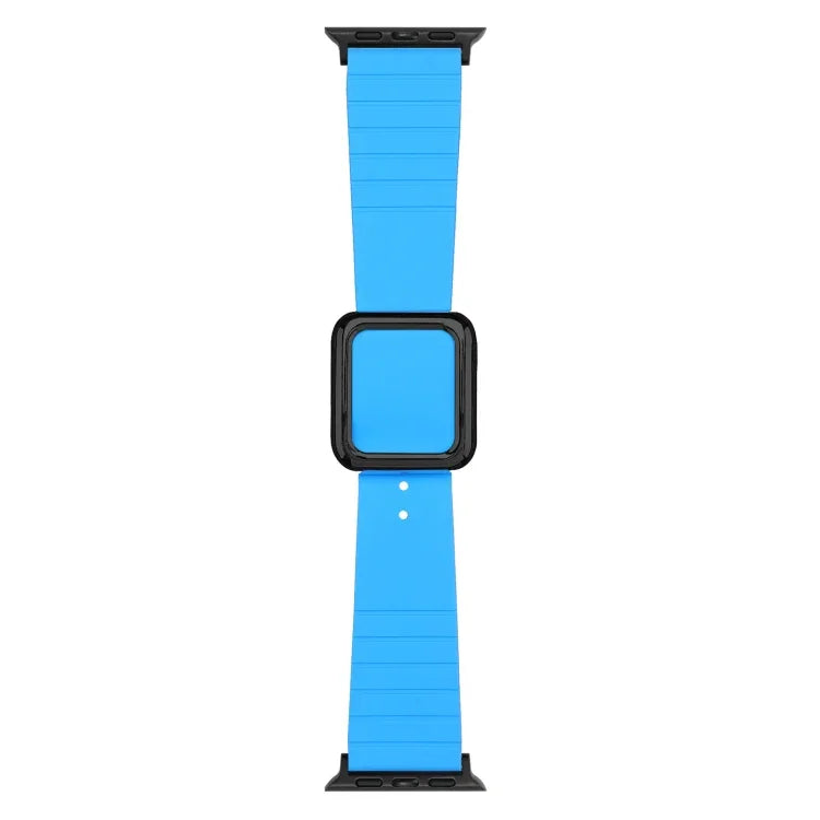 ブラックスクエアバックルシリコンウォッチバンド Apple Watchシリーズ用、7 45mm / 6&SE&5&4 44mm / 3&2&1 42mm、7 41mm / 6&SE&5&4 40mm / 3&2&1 38mm