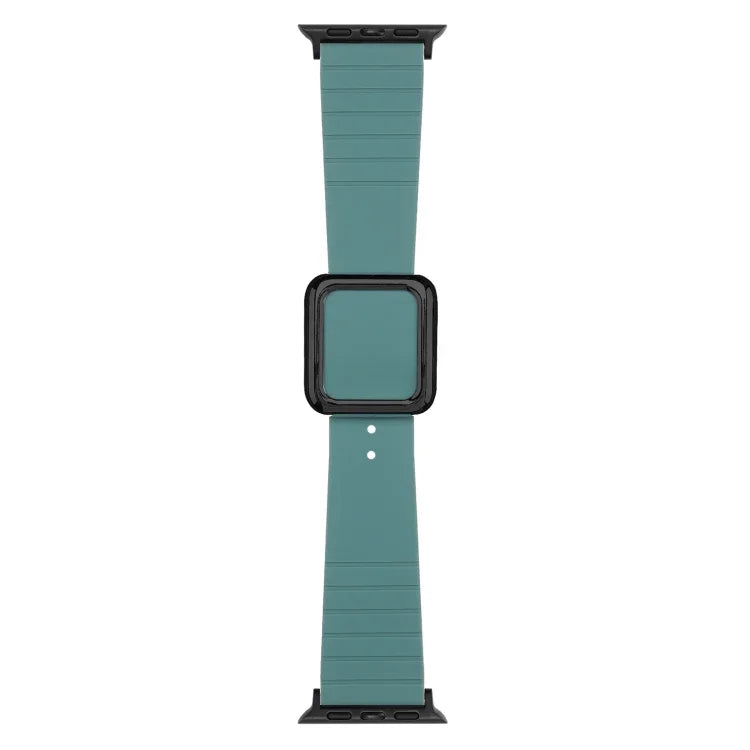 ブラックスクエアバックルシリコンウォッチバンド Apple Watchシリーズ用、7 45mm / 6&SE&5&4 44mm / 3&2&1 42mm、7 41mm / 6&SE&5&4 40mm / 3&2&1 38mm