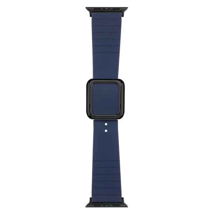 ブラックスクエアバックルシリコンウォッチバンド Apple Watchシリーズ用、7 45mm / 6&SE&5&4 44mm / 3&2&1 42mm、7 41mm / 6&SE&5&4 40mm / 3&2&1 38mm
