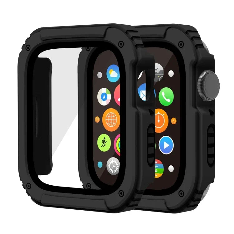 2-in-1スクリーン強化ガラスフィルム保護ケース、Apple Watchシリーズ9 / 8 / 7 45mm用、Apple Watchシリーズ9 / 8 / 7 41mm用、Apple Watchシリーズ6 / 5 / 4 / SE 44mm用、Apple Watchシリーズ6 / 5 / 4 / SE 40mm用、Apple Watchシリーズ3 & 2 & 1 42mm用