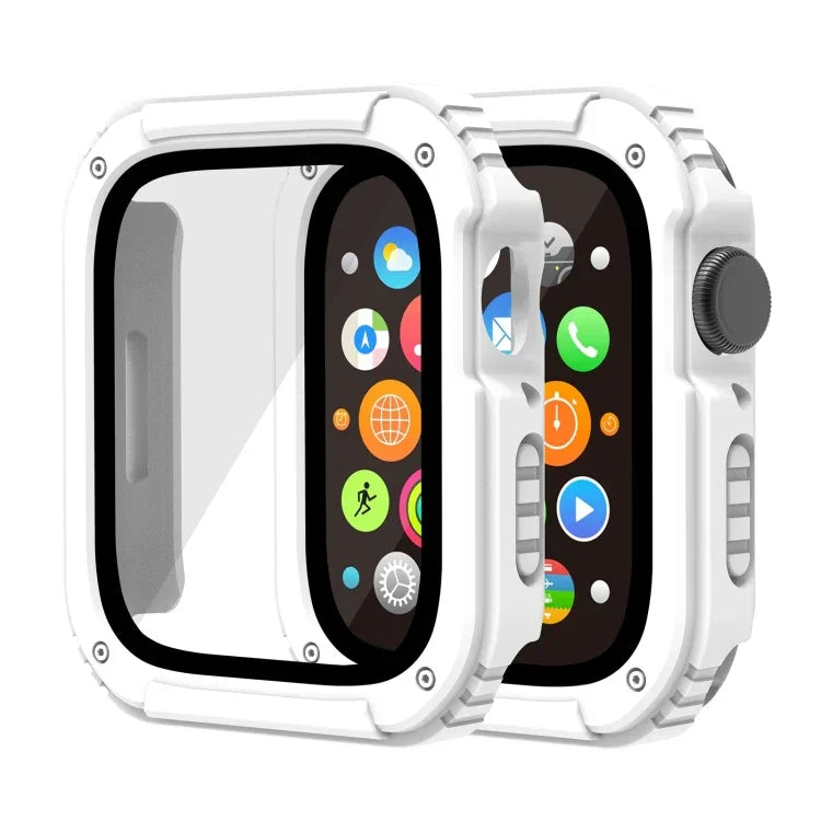 2-in-1スクリーン強化ガラスフィルム保護ケース、Apple Watchシリーズ9 / 8 / 7 45mm用、Apple Watchシリーズ9 / 8 / 7 41mm用、Apple Watchシリーズ6 / 5 / 4 / SE 44mm用、Apple Watchシリーズ6 / 5 / 4 / SE 40mm用、Apple Watchシリーズ3 & 2 & 1 42mm用