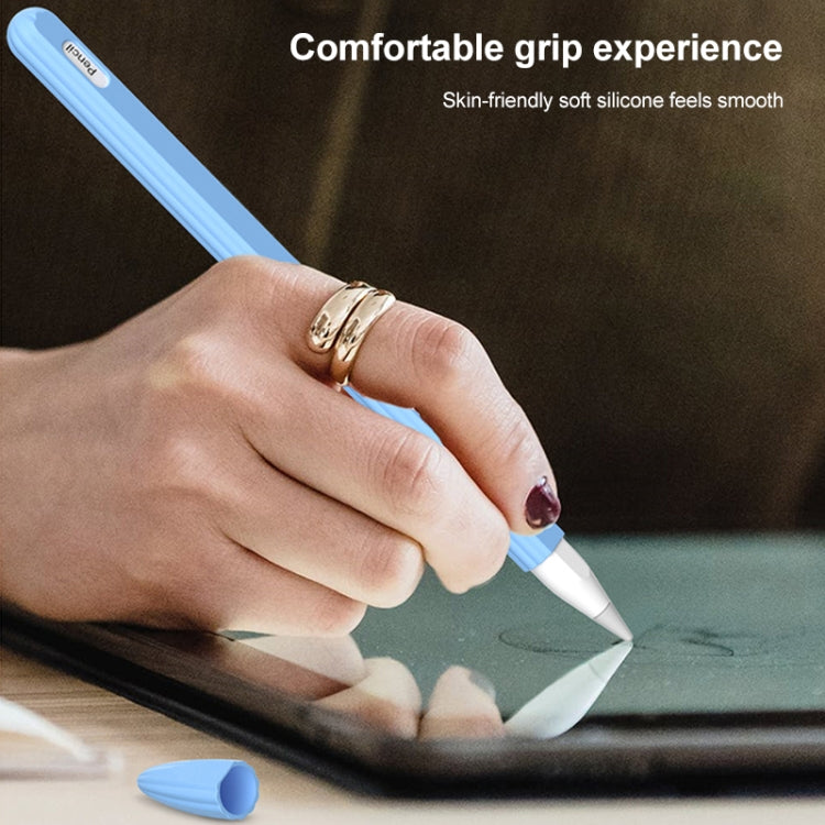 3-in-1 ストライプ液体シリコンスタイラスケース（チップキャップ2個付き）、Apple Pencil 1用、Apple Pencil 2用