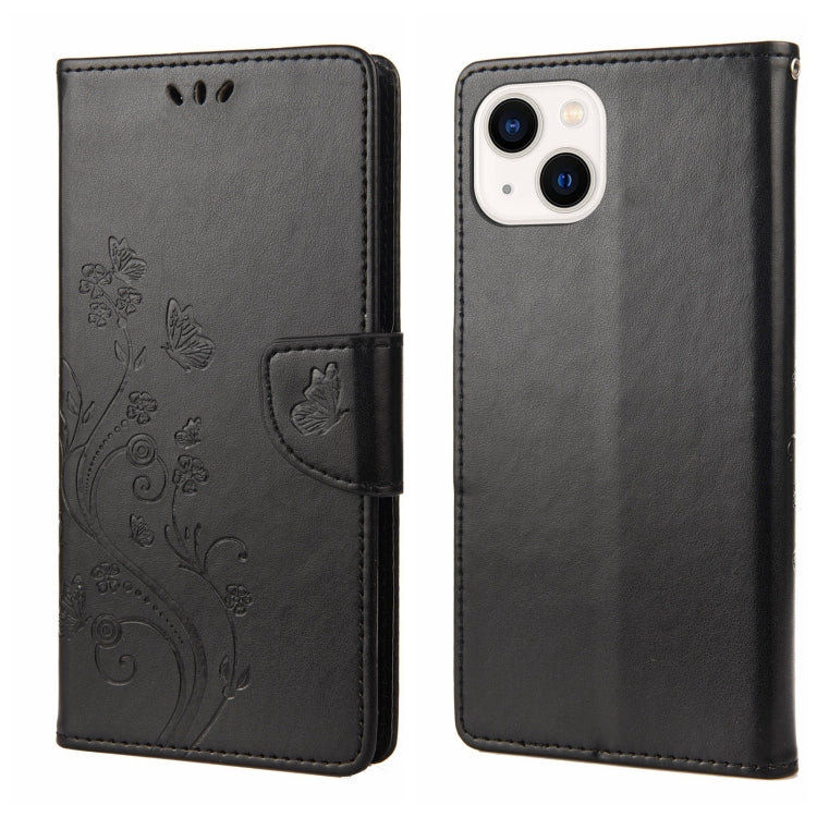 Butterfly Flower Pattern Flip Leather Phone Case, For iPhone 14, For iPhone 14 Plus, For iPhone 14 Pro, For iPhone 14 Pro Max