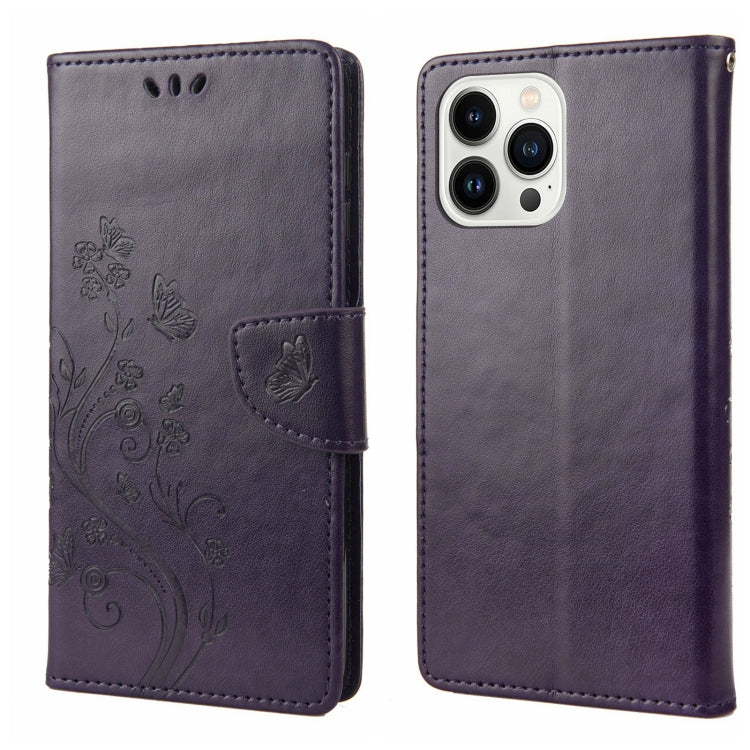 Butterfly Flower Pattern Flip Leather Phone Case, For iPhone 14, For iPhone 14 Plus, For iPhone 14 Pro, For iPhone 14 Pro Max