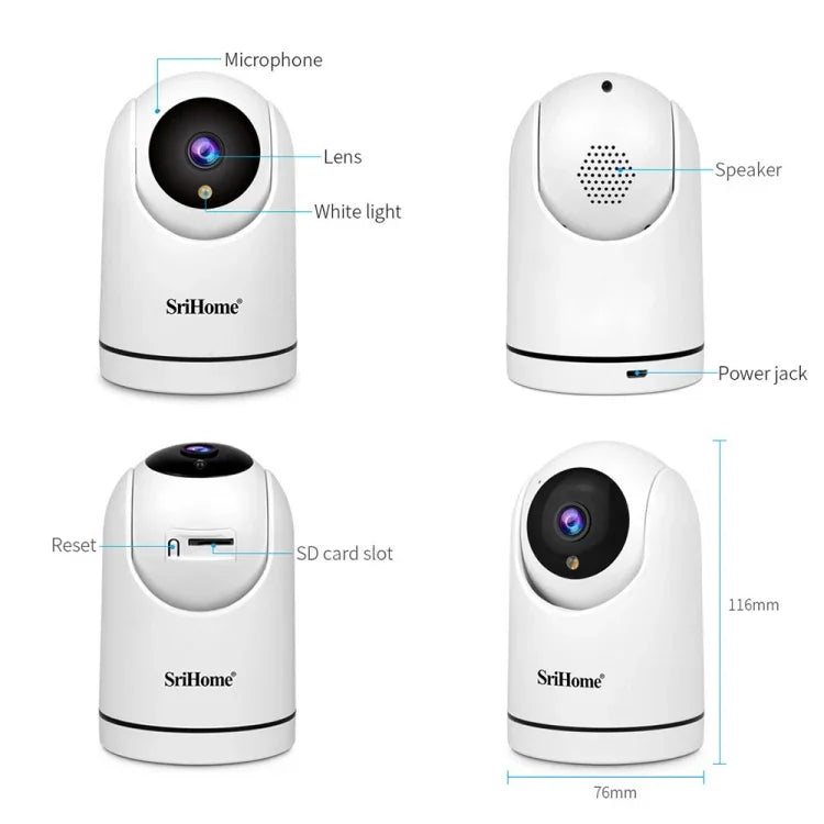 SriHome SH042 2.0MP 1080P HD AI WiFi パンチルト監視カメラ、SH042