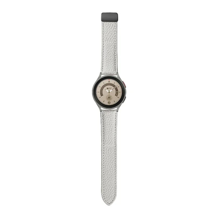Samsung Galaxy Watch5 40mm / 44mm用 ライチ本革ウォッチバンド、ブラックバックル、シルバーバックル