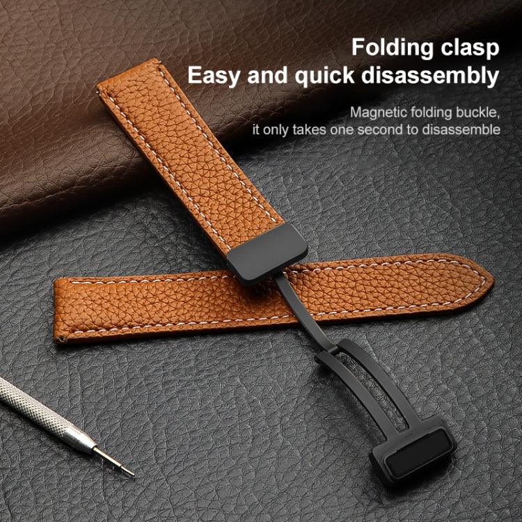 For Samsung Galaxy Watch5 40mm / 44mm Litchi Genuine Leather Watch Band, Black Buckle, Silver Buckle