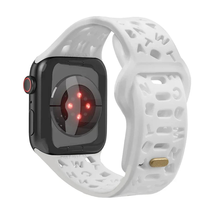 英字シリコン時計バンド、Apple Watch Ultra 49mm / シリーズ 8&7 45mm / SE 2&6&SE&5&4 44mm / 3&2&1 42mm 用、Apple Watch シリーズ 8&7 41mm / SE 2&6&SE&5&4 40mm / 3&2&1 38mm 用