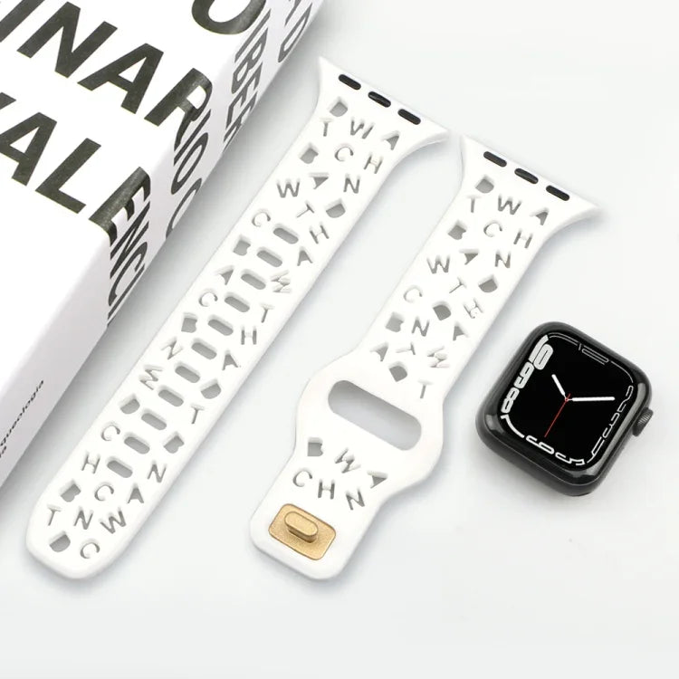 英字シリコン時計バンド、Apple Watch Ultra 49mm / シリーズ 8&7 45mm / SE 2&6&SE&5&4 44mm / 3&2&1 42mm 用、Apple Watch シリーズ 8&7 41mm / SE 2&6&SE&5&4 40mm / 3&2&1 38mm 用