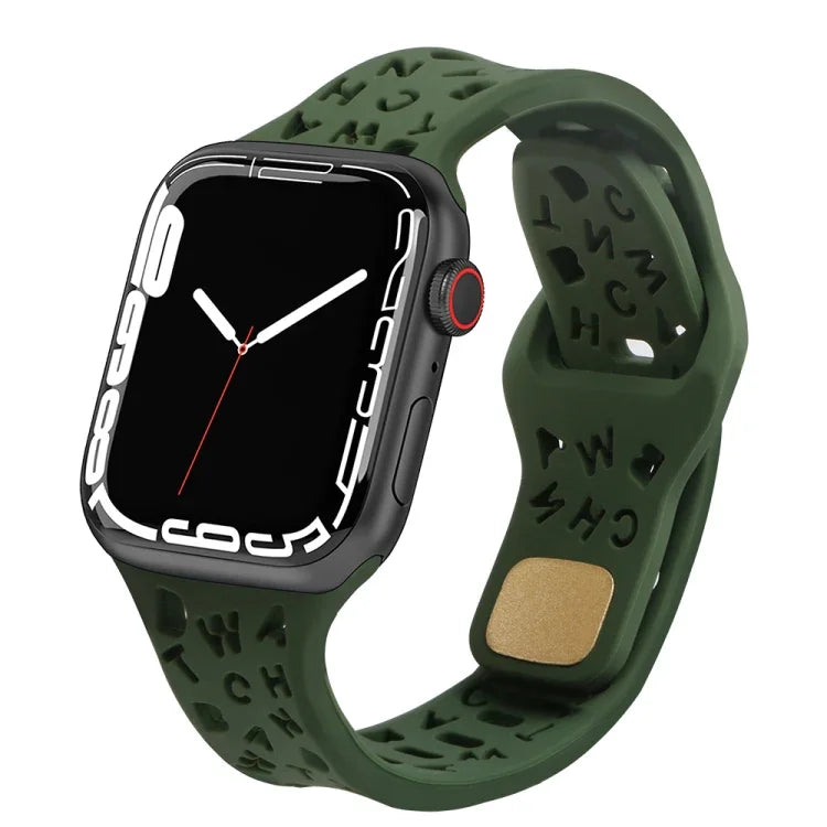英字シリコン時計バンド、Apple Watch Ultra 49mm / シリーズ 8&7 45mm / SE 2&6&SE&5&4 44mm / 3&2&1 42mm 用、Apple Watch シリーズ 8&7 41mm / SE 2&6&SE&5&4 40mm / 3&2&1 38mm 用