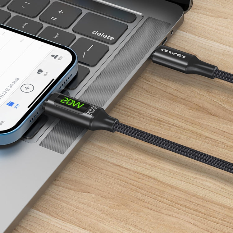 awei CL-123L 1m USB-C / Type-Cから8ピン デジタル表示データ急速充電ケーブル、CL-123L