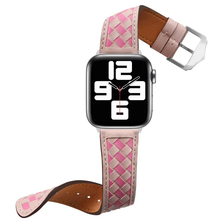 編み込み本革時計バンド、Apple Watch Ultra 49mm / シリーズ 8&7 45mm / SE 2&6&SE&5&4 44mm / 3&2&1 42mm 用、Apple Watch シリーズ 8&7 41mm / SE 2&6&SE&5&4 40mm / 3&2&1 38mm 用