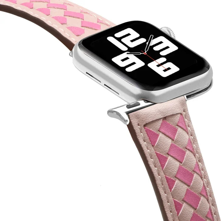 編み込み本革時計バンド、Apple Watch Ultra 49mm / シリーズ 8&7 45mm / SE 2&6&SE&5&4 44mm / 3&2&1 42mm 用、Apple Watch シリーズ 8&7 41mm / SE 2&6&SE&5&4 40mm / 3&2&1 38mm 用