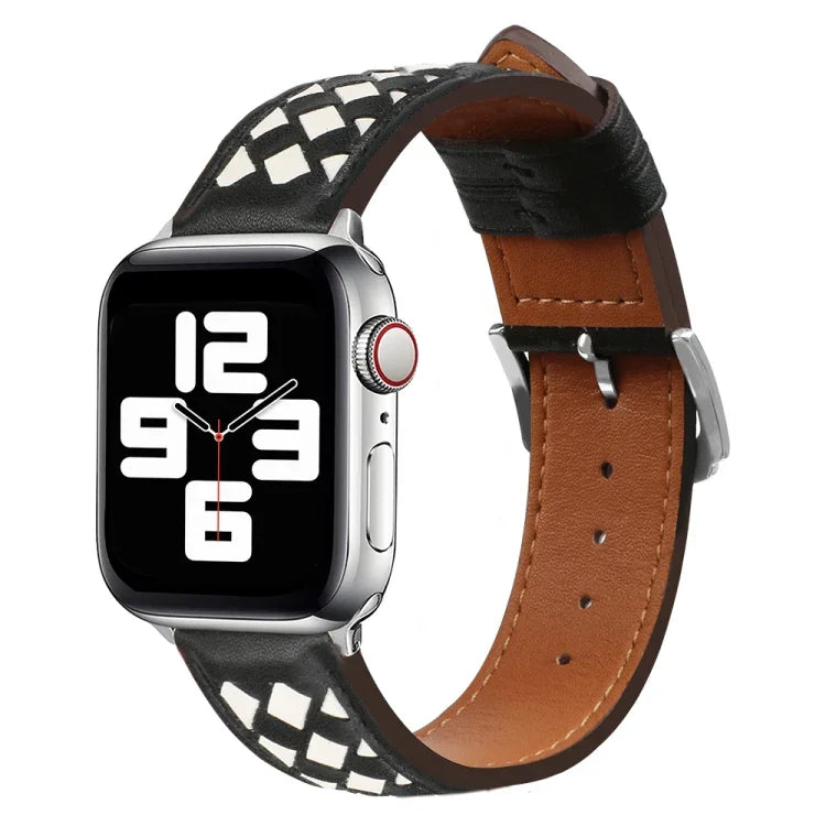 編み込み本革時計バンド、Apple Watch Ultra 49mm / シリーズ 8&7 45mm / SE 2&6&SE&5&4 44mm / 3&2&1 42mm 用、Apple Watch シリーズ 8&7 41mm / SE 2&6&SE&5&4 40mm / 3&2&1 38mm 用
