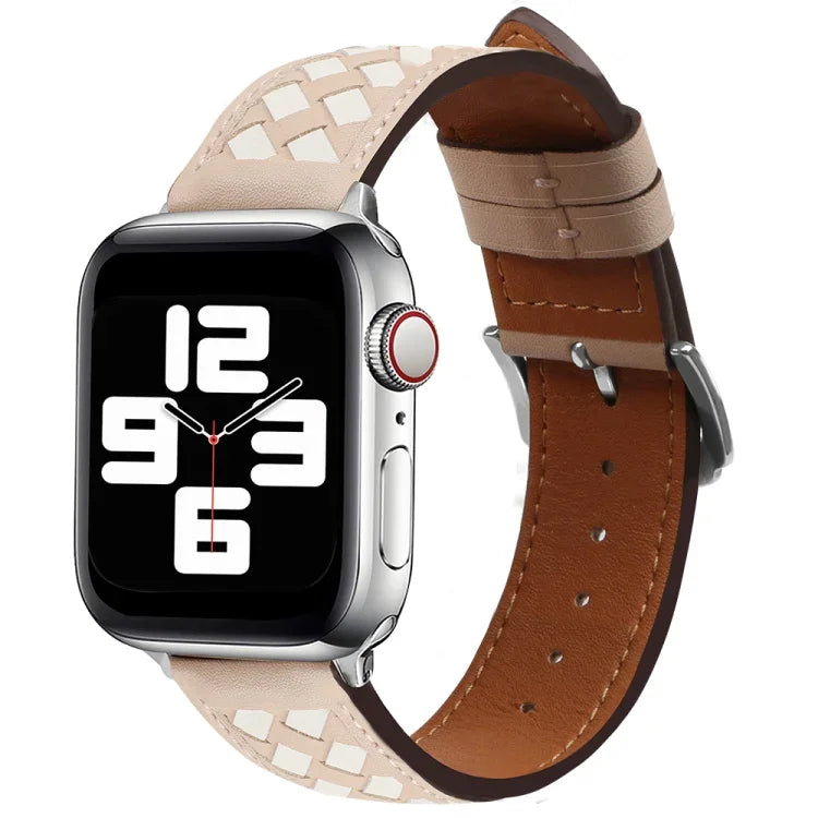 編み込み本革時計バンド、Apple Watch Ultra 49mm / シリーズ 8&7 45mm / SE 2&6&SE&5&4 44mm / 3&2&1 42mm 用、Apple Watch シリーズ 8&7 41mm / SE 2&6&SE&5&4 40mm / 3&2&1 38mm 用
