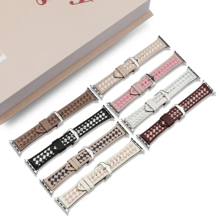 編み込み本革時計バンド、Apple Watch Ultra 49mm / シリーズ 8&7 45mm / SE 2&6&SE&5&4 44mm / 3&2&1 42mm 用、Apple Watch シリーズ 8&7 41mm / SE 2&6&SE&5&4 40mm / 3&2&1 38mm 用