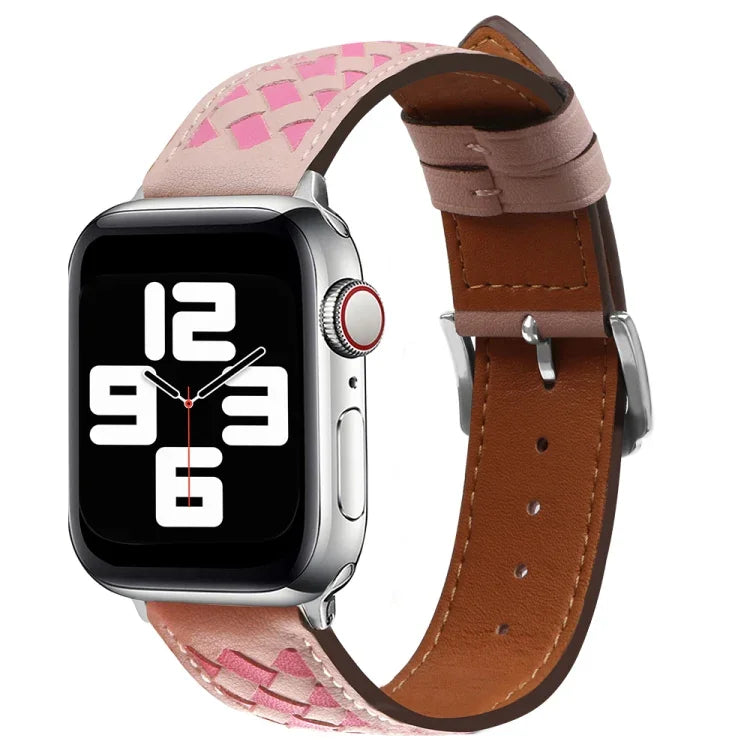 編み込み本革時計バンド、Apple Watch Ultra 49mm / シリーズ 8&7 45mm / SE 2&6&SE&5&4 44mm / 3&2&1 42mm 用、Apple Watch シリーズ 8&7 41mm / SE 2&6&SE&5&4 40mm / 3&2&1 38mm 用