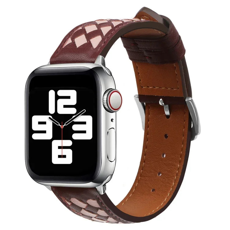 編み込み本革時計バンド、Apple Watch Ultra 49mm / シリーズ 8&7 45mm / SE 2&6&SE&5&4 44mm / 3&2&1 42mm 用、Apple Watch シリーズ 8&7 41mm / SE 2&6&SE&5&4 40mm / 3&2&1 38mm 用