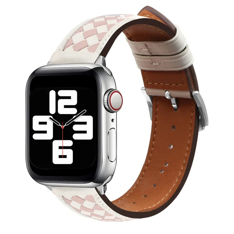 編み込み本革時計バンド、Apple Watch Ultra 49mm / シリーズ 8&7 45mm / SE 2&6&SE&5&4 44mm / 3&2&1 42mm 用、Apple Watch シリーズ 8&7 41mm / SE 2&6&SE&5&4 40mm / 3&2&1 38mm 用