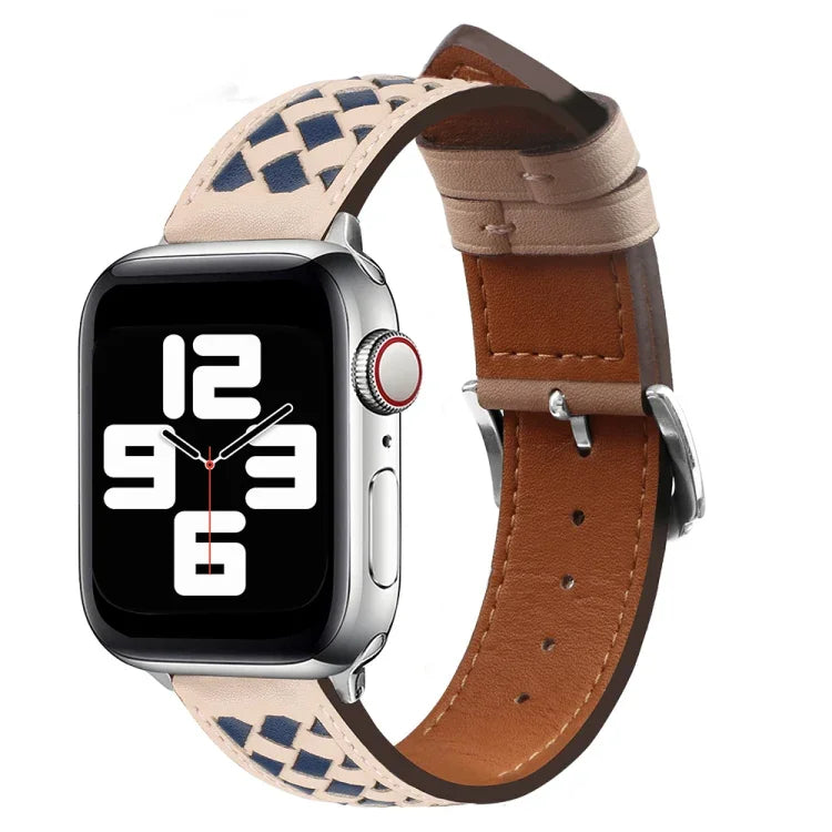 編み込み本革時計バンド、Apple Watch Ultra 49mm / シリーズ 8&7 45mm / SE 2&6&SE&5&4 44mm / 3&2&1 42mm 用、Apple Watch シリーズ 8&7 41mm / SE 2&6&SE&5&4 40mm / 3&2&1 38mm 用