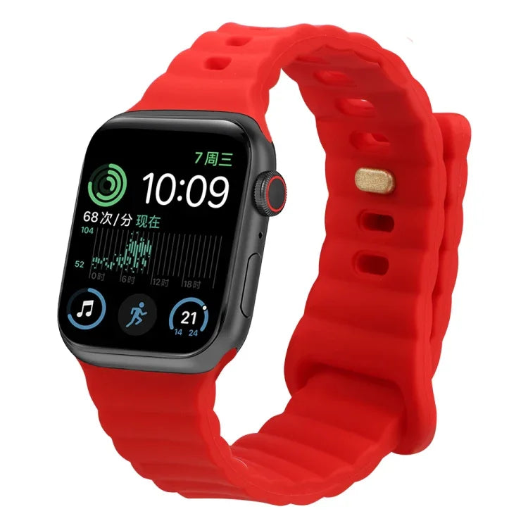 リバースバックルシリコンウォッチバンド Apple Watch Ultra 49mm / Series 8&7 45mm / SE 2&6&SE&5&4 44mm / 3&2&1 42mm用、Apple Watch Series 8&7 41mm / SE 2&6&SE&5&4 40mm / 3&2&1 38mm用