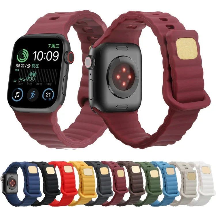 リバースバックルシリコンウォッチバンド Apple Watch Ultra 49mm / Series 8&7 45mm / SE 2&6&SE&5&4 44mm / 3&2&1 42mm用、Apple Watch Series 8&7 41mm / SE 2&6&SE&5&4 40mm / 3&2&1 38mm用