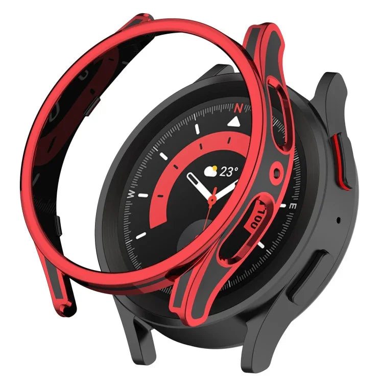 吊り下げ彫刻 ツートン保護ウォッチケース 強化ガラスフィルム付き、Samsung Galaxy Watch5 Pro 45mm用、Samsung Galaxy Watch5 40mm用、Samsung Galaxy Watch5 44mm用、Samsung Galaxy Watch4 40mm用、Samsung Galaxy Watch4 44mm用