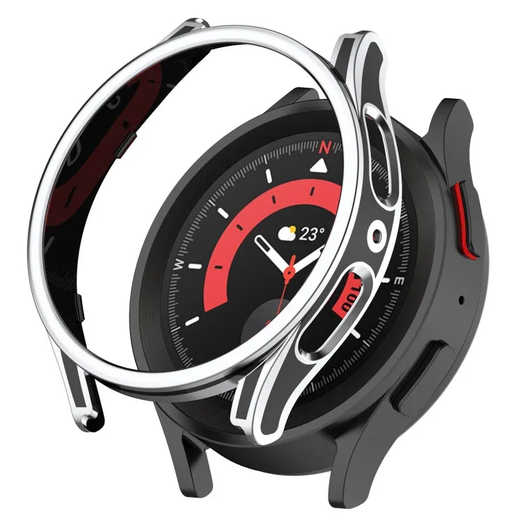 吊り下げ彫刻 ツートン保護ウォッチケース 強化ガラスフィルム付き、Samsung Galaxy Watch5 Pro 45mm用、Samsung Galaxy Watch5 40mm用、Samsung Galaxy Watch5 44mm用、Samsung Galaxy Watch4 40mm用、Samsung Galaxy Watch4 44mm用
