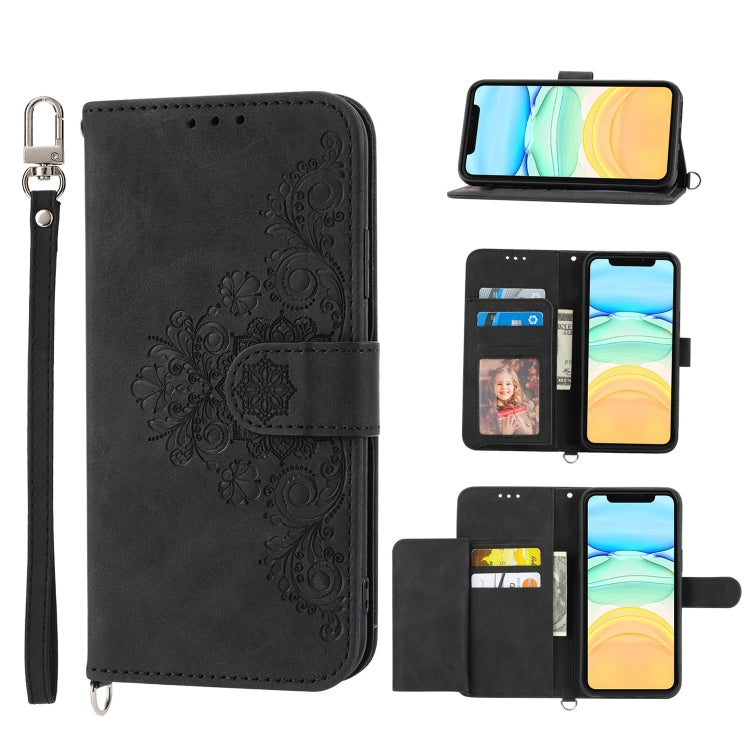 Skin-feel Flowers Embossed Wallet Leather Phone Case, For iPhone 11, For iPhone XS Max, For iPhone XS / X, For iPhone XR, For iPhone SE 2022 / SE 2020 / 8 / 7, For iPhone 8 Plus / 7 Plus