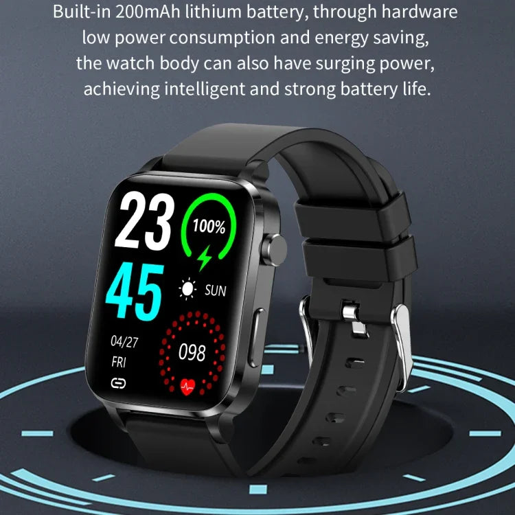 F100 1.7インチHDスクエアスクリーンTPUストラップスマートウォッチ 体温モニタリング／血中酸素モニタリング対応、TPUストラップ（ブラック）、TPUストラップ（レッド）、TPUストラップ（ブルー）
