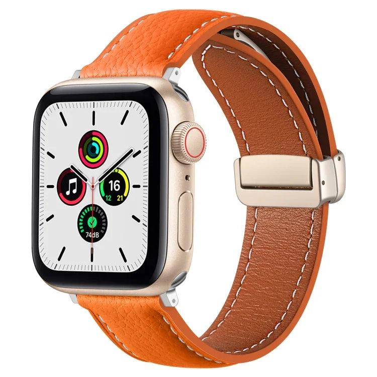 フォールディングバックル本革ウォッチバンド、Apple Watch Ultra 49mm / シリーズ8＆7 45mm / SE 2＆6＆SE＆5＆4 44mm / 3＆2＆1 42mm用、Apple Watch シリーズ8＆7 41mm / SE 2＆6＆SE＆5＆4 40mm / 3＆2＆1 38mm用