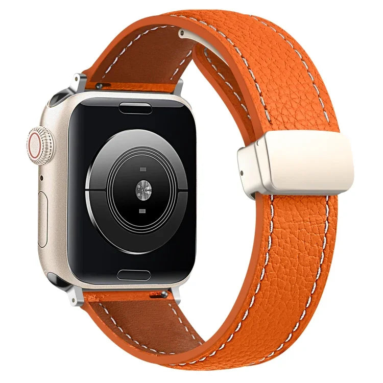 Folding Buckle Genuine Leather Watch Band, For Apple Watch Ultra 49mm / Series 8&7 45mm / SE 2&6&SE&5&4 44mm / 3&2&1 42mm, For Apple Watch Series 8&7 41mm / SE 2&6&SE&5&4 40mm / 3&2&1 38mm