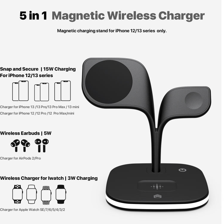 YM-UD22 15W 5イン1 マグネティックワイヤレス充電器 スタンド機能付き
