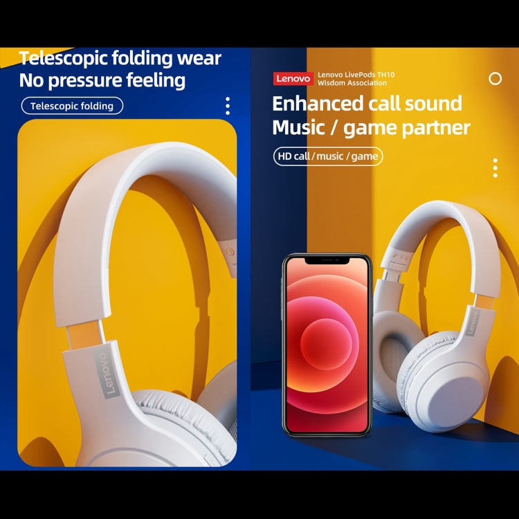 Lenovo TH10 ワイヤレスBluetoothゲーミングバスミュージックスポーツノイズキャンセリングヘッドホン、TH10ホワイト、TH10ブラック