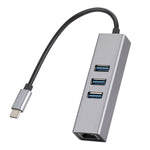 SL-030 USB-C / Type-CからギガビットイーサネットRJ45＆3ポートUSB 3.0アダプターコンバーターハブ、USB-C / Type-CからRJ45＆3ポートUSB