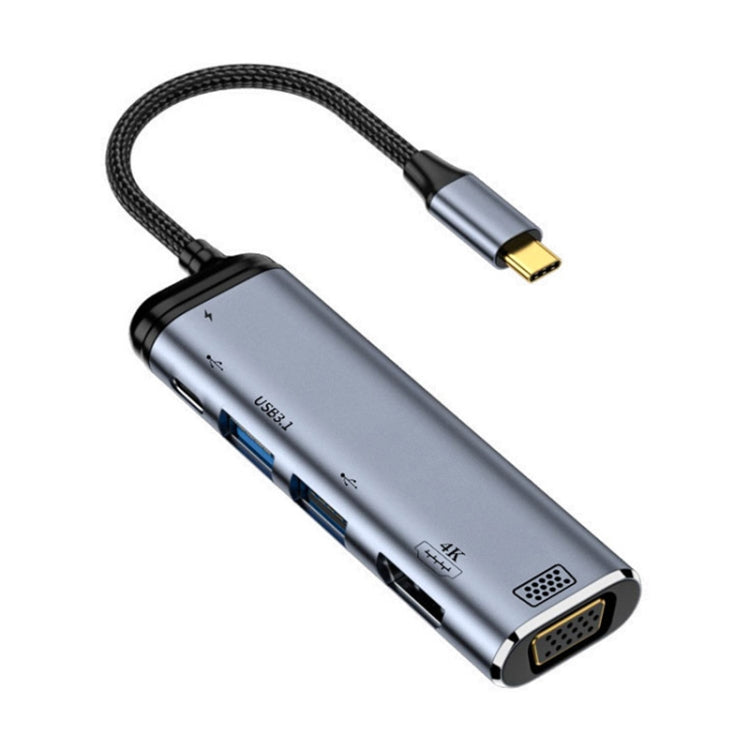 Y002 6イン1 Type-C to VGA+HDMI+デュアルUSB+デュアルUSB-C/Type-Cインターフェース多機能アダプター、Y002