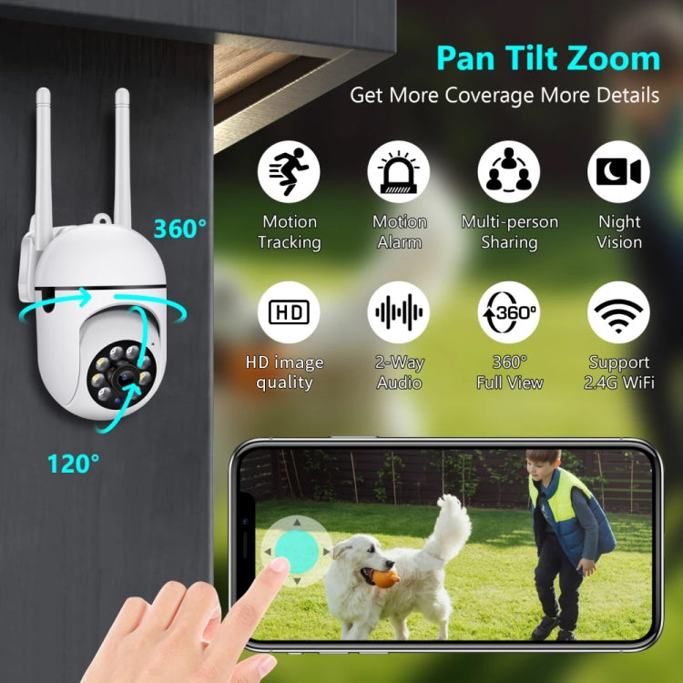A7 1080P HD ワイヤレスWiFiスマート監視カメラ ナイトビジョン／双方向音声対応、メモリーなし、16Gメモリー付き