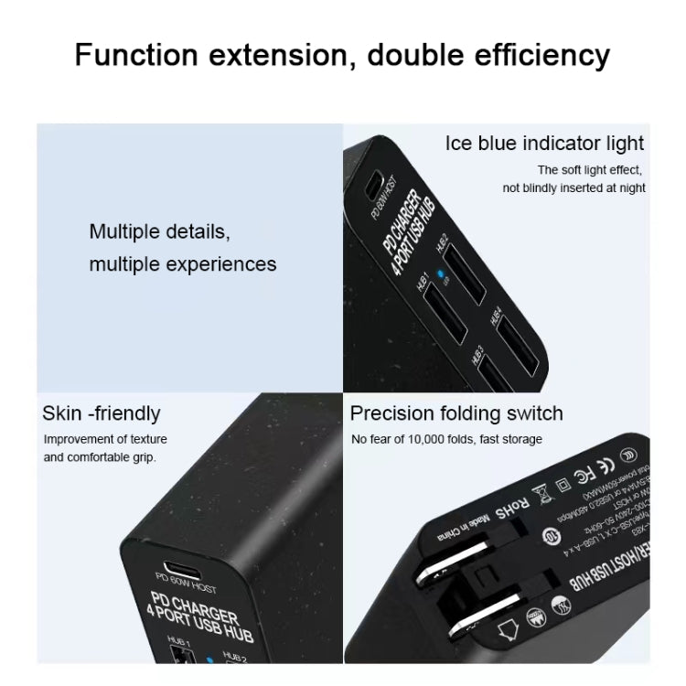 X83 65W出力 USB-C / Type-C + 4ポート USBハブ PD充電器、USプラグ、X83
