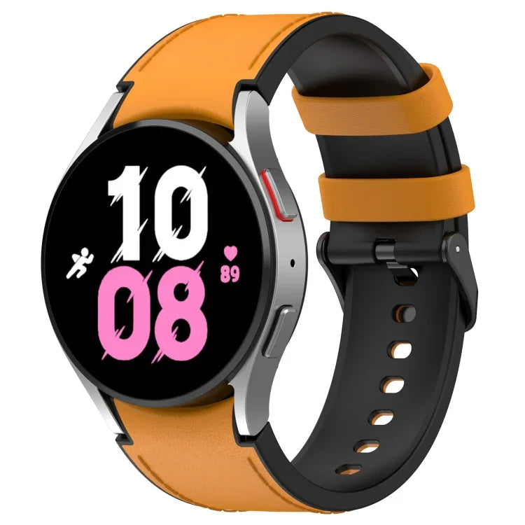 Samsung Galaxy Watch5 44mm / 40mm用シリコンレザーブラックバックルウォッチバンド、S、L