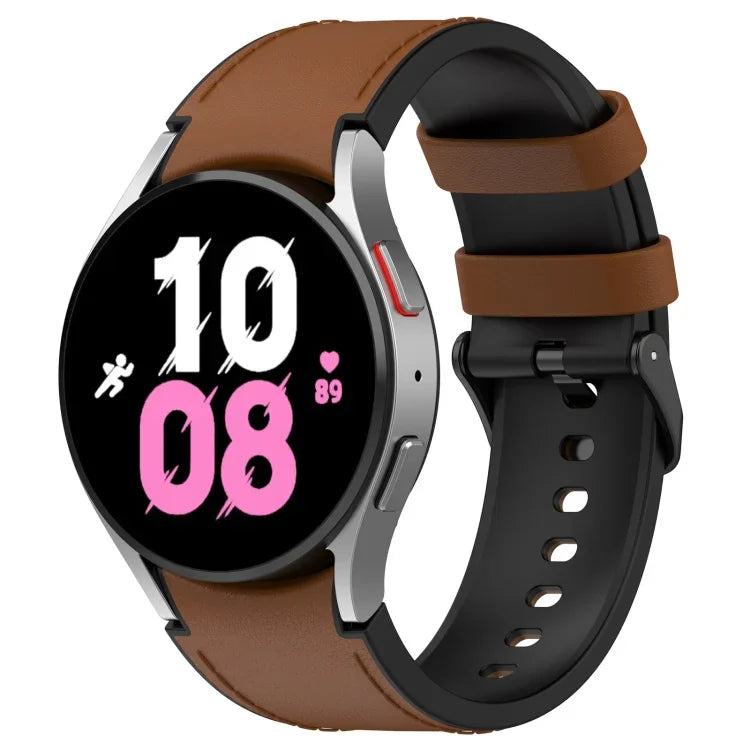 Samsung Galaxy Watch5 44mm / 40mm用シリコンレザーブラックバックルウォッチバンド、S、L