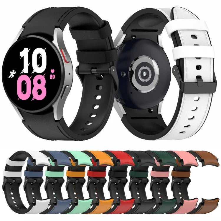 Samsung Galaxy Watch5 44mm / 40mm用シリコンレザーブラックバックルウォッチバンド、S、L