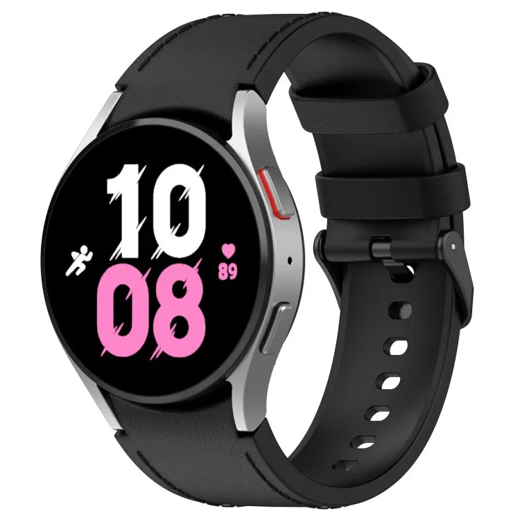 Samsung Galaxy Watch5 44mm / 40mm用シリコンレザーブラックバックルウォッチバンド、S、L