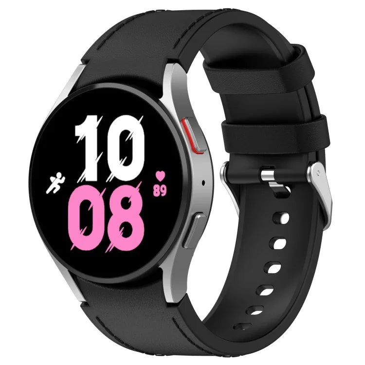For Samsung Galaxy Watch5 44mm / 40mm Silicone Leather Silver Buckle Watch Band, S, L