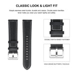 Unusual Fluted Leather Watch Band, 20mm, 22mm